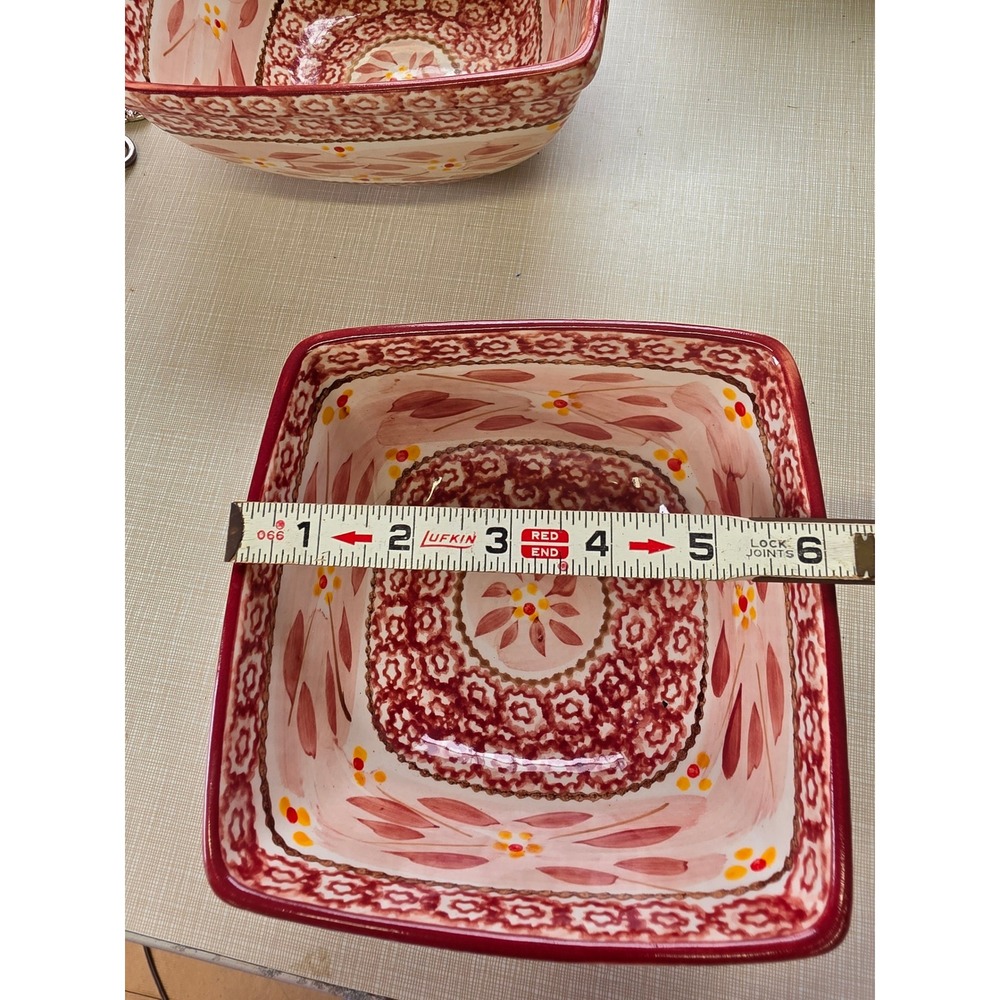 Temp-tations Old World Pink Cranberry Square Ceramic Nesting Serving Bowls - Picture 11 of 11